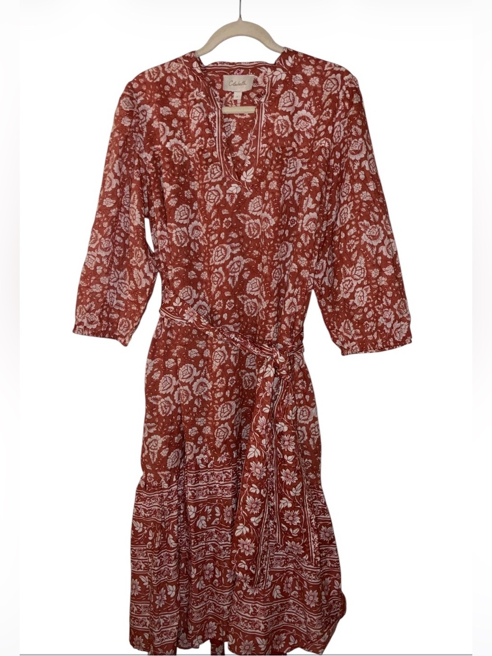 Like New Cleobella Sara Midi Dress Terracotta/Burnt Orange floral Sz L
